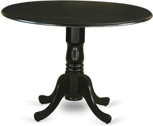 Round Dining Table Black Pedestal Kitchen Nook Dropleaf Small Spaces Farmhouse - Picture 1 of 24