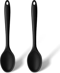 2PCS Black Silicone Spoons, Heat Resistant Spoons Silicone Cooking Spoon for Kit - Picture 1 of 12