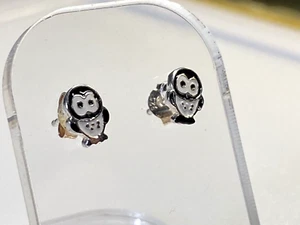 Sterling Silver 925 Earrings Penguins Studs Enamel Children 0.98g - Picture 1 of 6