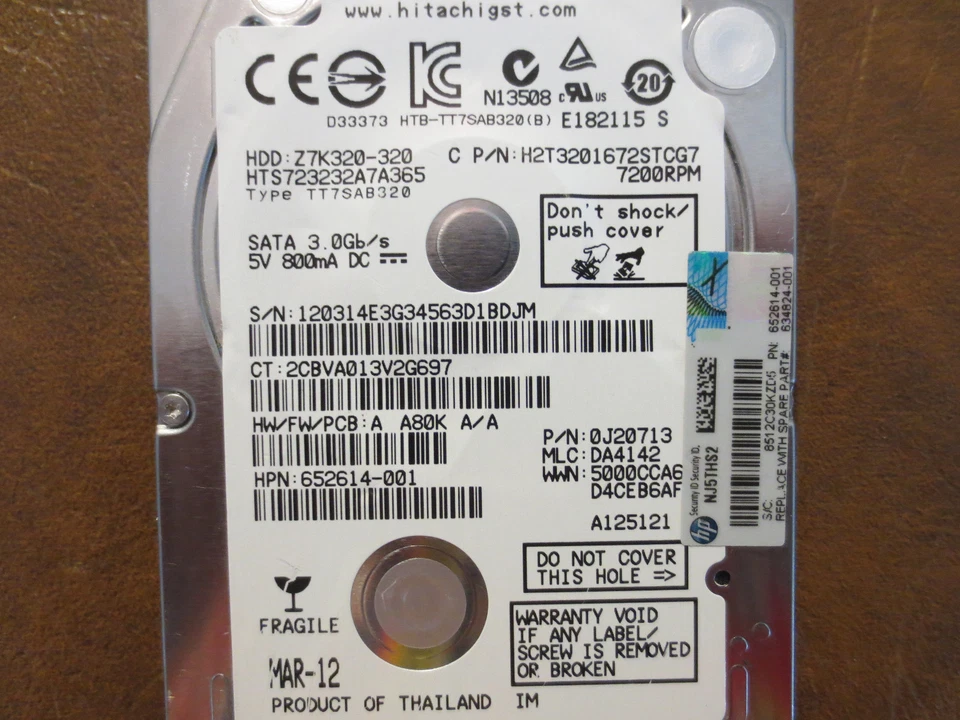 Hitachi HTS723232A7A365 PN:0J20713 MLC:DA4142 320gb 2.5" Sata Hard Drive - Image 1 of 1