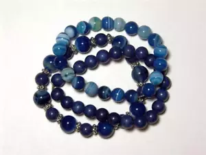 "CYNTHIA LYNN ""INDIGO DREAM"" BLAU GESTREIFT ACHAT & LAZULI LAPIS ARMBAND SET 7" - Bild 1 von 1