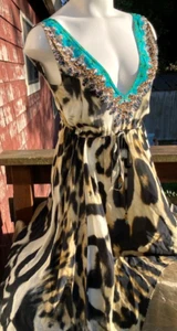 CAMILLA FRANKS Silk Leopard Print Swarovski Crystal Embellished Dress Sz 1/SM - Picture 1 of 11