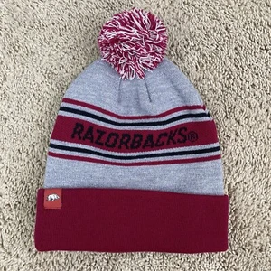 Arkansas Razorbacks Top Of The World Knit Beanie Pom Cuffed Gray Striped Hat - Picture 1 of 4