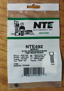 NTE492 N-Channel Enhancement Mode High Speed MOSFET TO92 Compare to ECG492 - Picture 1 of 2