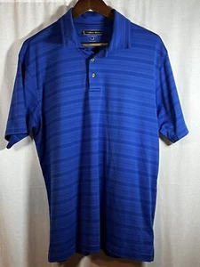 Polo de golf Pebble Beach Performance azul a rayas para hombre grande - Imagen 1 de 4