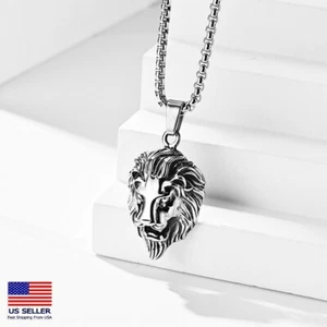 Men Stainless Steel Casting Roaring Lion King Head Style Pendant Necklace 0307 - Picture 1 of 6