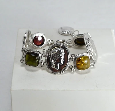 BRACCIALE IN ARGENTO 925 TORMALINE MISTE E MEDAGLIE CAMMEI             AGRP 0160 - Immagine 1 di 3