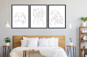 Set of 3 Line Drawing Lesbian Wall Prints Bedroom Room Home Wall Art A3 A4 A5 - Picture 1 of 9