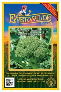 500 Green Sprouting Calabrese Broccoli Seeds - Everwilde Farms Mylar Seed Packet - Picture 1 of 3