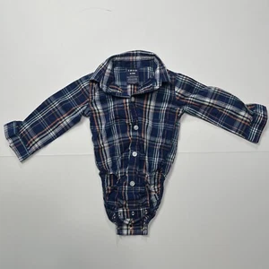 Izod Infant 6-9 Months Boys Plaid Shirt Button Up Snap Bottom One Piece Bodysuit - Picture 1 of 5