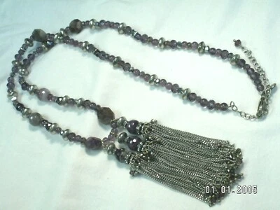 ...CHICO'S...Collar Tono Plata,Cristales,Vidrio Púrpura y Amatista Natural... Foto 1 de 4
