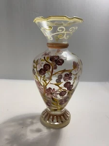 Tracy Porter Hand Painted Floral Glass Vase, Ruffled Edges, Approx. 6.5” Purple - Picture 1 of 6