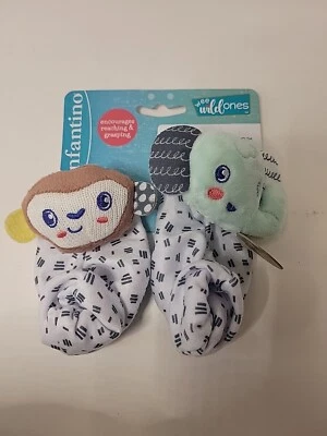Nuevo Infantino Bebé Bebé 0+m Pie Sonajeros Juguetes Elefante y Mono Foto 1 de 4