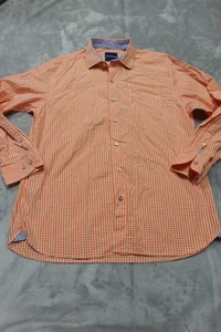 Tommy Bahama Mens Large Orange Pima Cotton Button Checkered Long Sleeve Shirt - Picture 1 of 6