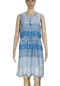 Lucky Brand Floral Printed Button Embroidered Drawstring Blue Mini Dress New S - Picture 1 of 5