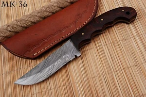 9” Damascus steel Blade Hand Crafted Hunting knife wood handle w-Sheath MK 36 - Picture 1 of 3