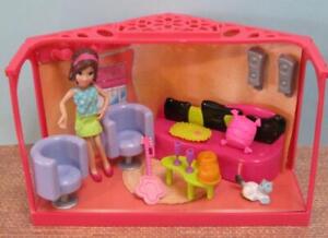 4" Polly Pocket DOLL HOUSE FURNITURE LIVING ROOM box Diorama Playset couch lot