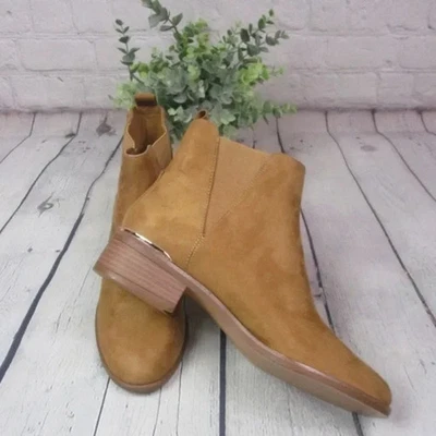 NEW Bershka Sizes 7.5, 8 Gold Metallic Trim Suede Stretch Ankle Boots - Image 1 of 4