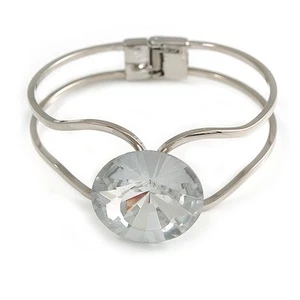 Jumbo Round-Cut Clear Crystal Bangle Bracelet - Picture 1 of 3