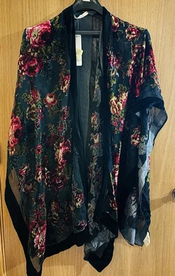 Soft Surroundings Wrap Cape Black, Pink, Red Floral Size OS New With Tags - Image 1 of 4