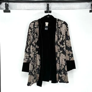 Chico's Travelers Reversible Black Velvet 3/4 Bell Sleeve Open Jacket- XL (Sz 3) - Picture 1 of 10