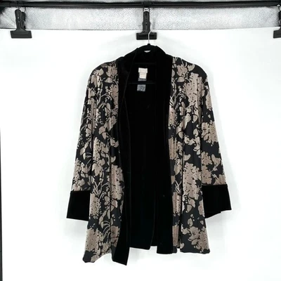 Chico's Travelers Reversible Black Velvet 3/4 Bell Sleeve Open Jacket- XL (Sz 3) - Image 1 of 4