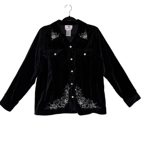 Quacker Factory Black Cotton Velveteen Embellished Jacket Sz M Western, Cowgirl - Picture 1 of 13