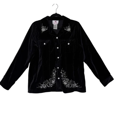 Quacker Factory Black Cotton Velveteen Embellished Jacket Sz M Western, Cowgirl - Image 1 of 4