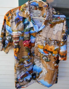 KLASSISCHES MEHRFARBIGES HAWAIIHEMD MIT POSTKARTENDRUCK FÜR HERREN GRÖSSE MEDIUM VON HAUPT - Bild 1 von 5