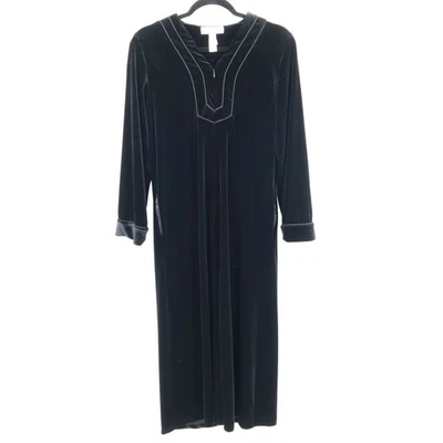 Oscar De La Renta Velour House Coat Womens S Black Vintage Old Money Classic - Image 1 of 4