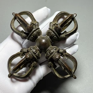 Tibetisches Messing Vajra Dorje fünf Krappen Kreuz buddhistisches Ritual Werkzeug Ornament - Bild 1 von 8