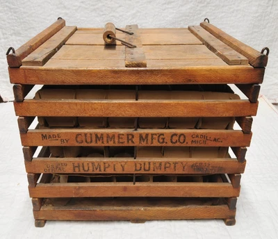 Vintage Humpty Dumpty Wooden Safety Egg Crate Carrier (holds 9 dozen eggs) w/egg - Image 1 of 4