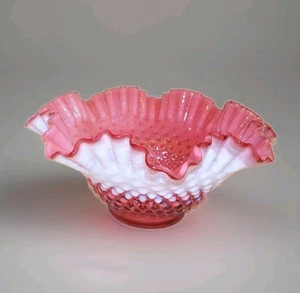 Fenton Cranberry Opalescent Hobnail Ruffled Glass Bowl Vintage 10" - Picture 1 of 4