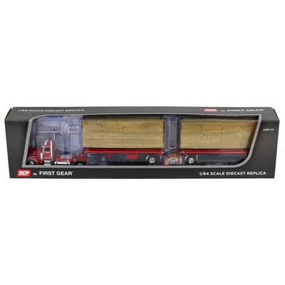 1/64 Viper Red Peterbilt 389 28.5ft Utility Dual Hay Flatbeds & Load DCP 60-1894 - Image 1 of 2