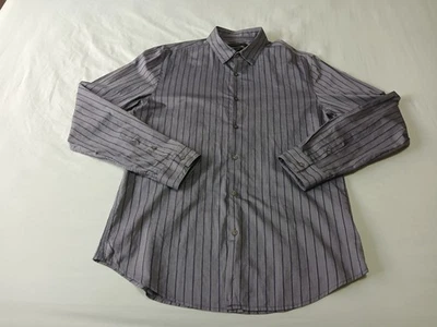 Camisa John Varvatos LUXE Para Hombres Rayas Gris Algodón Abotonada Manga Larga Mediana Foto 1 de 4