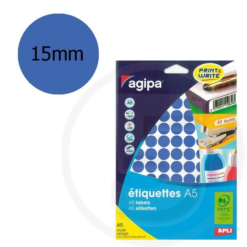 APLI Bollini adesivi rotondi color Blu, diametro 15mm