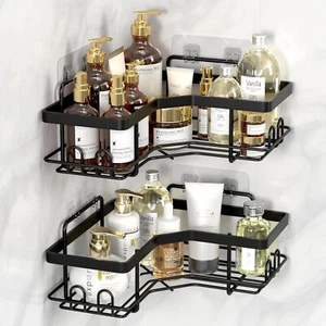 2 Pack Corner Shower Caddy,Strong adhesive Shower Organizer Shelf with 8 hooks - Picture 1 of 7