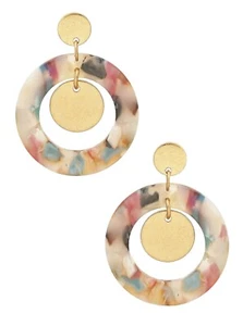Pendientes de aro pequeños multicolores pastel detalles en tono dorado envejecido - Imagen 1 de 2