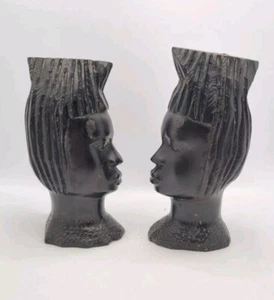 Figuras con cabeza africana de ébano 6,5" talladas estatuas tribales de madera arte étnico de colección - Imagen 1 de 14