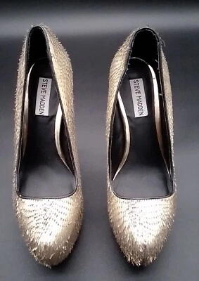 Steve Madden Devona Gold Leather Heels Size 8.5 US. 6in heel/2in Hidden Platform - Image 1 of 4