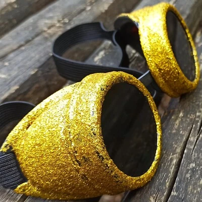 Steampunk Goggles Glitter Goggles Golden Aviator Sheen Victorian Glasses Cosplay - Image 1 of 4