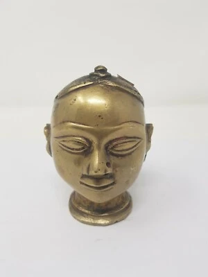 古董旧黄铜手工印度高里头女士脸雕像雕像 NH6559 — 第 1/4 张图片