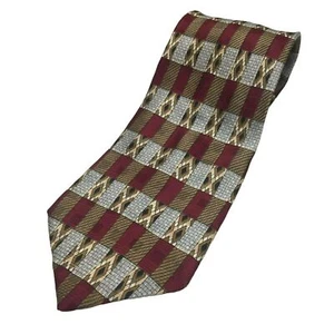Boston Traders Men's Classic Necktie 100% Silk, Geometric Maroon Gray Brown Tie - Picture 1 of 4