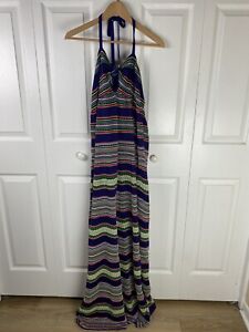 Missoni Italy 48 US L Maxi Halter Dress Knit Multicolor Boho Hippie Striped