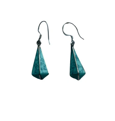 Pendientes Hermosos Azul Turquesa Incrustación Cuelga Gancho de Alambre de Plata Foto 1 de 3