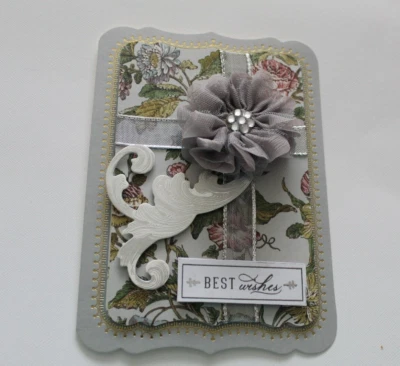 Anna Griffin Like "Best Wishes" Lt. Grey & Silver 3D Handmade Card - Image 1 of 3