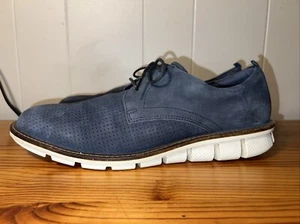 Ecco Shoes Mens SZ 43 Blue Suede Leather Perforated Derby Lace Comfort Loafer - Picture 1 of 14