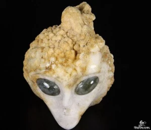 Nice! Huge 4.0" Quartz Druse Carved Crystal Alien Skull , Labradorite Eyes - Picture 1 of 12