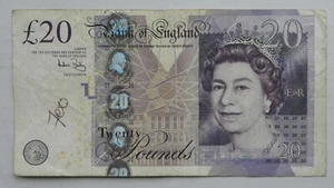 OLD PAPER UK £20 BANK NOTE QUEEN ELIZABETH ADAM SMITH ANDREW BAILEY AA32 004987 - Bild 1 von 4