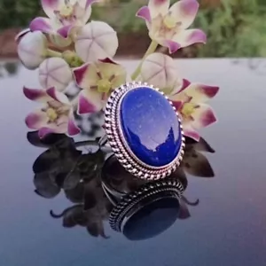 Elegant Blau Lapislazuli Edelstein 925 Sterlingsilber Handarbeit Ring Alle Größe - Bild 1 von 7
